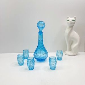 Blue Decanter Glass Pattern #473, Niagra, AKA Grape, Ice Blue, w/Stopper